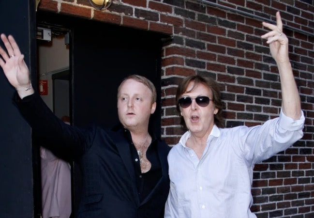 James McCartney and Paul McCartney leaving the Late Show with David Letterman together in New York in 2013